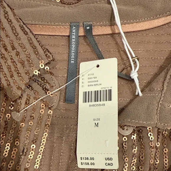 NWT Anthropologie Brown Sequin Blouse with attached lining - Picture 3 of 9